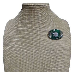 VINTAGE ALPACA SILVER MEXICO BROOCH  OR PENDANT WITH INLAID‎ MOTHER OF PEARL